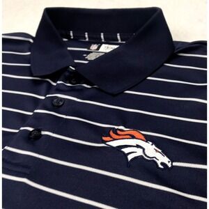 Denver Broncos Polo Shirt Mens Large Blue Striped Logo NFL Team Apparel Football